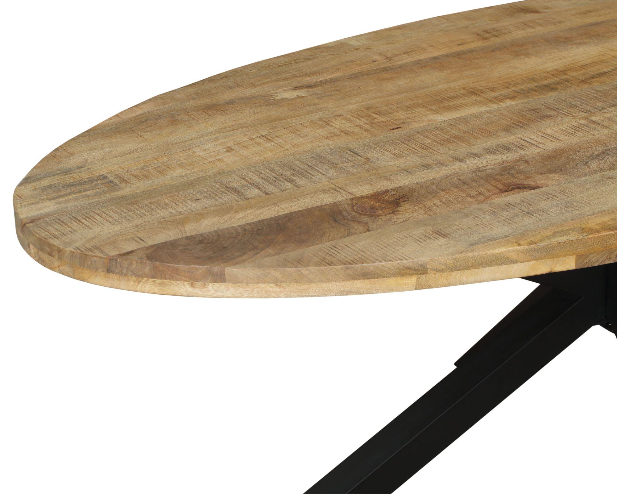 Product photograph of Fargo 210cm Mango Wood Industrial Oval Dining Table With Black Spider Legs from Choice Furniture Superstore.