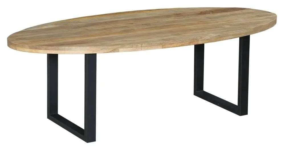 Product photograph of Fargo 10 Seater Industrial Oval Dining Table - Rustic Mango Wood With Black U Legs from Choice Furniture Superstore.