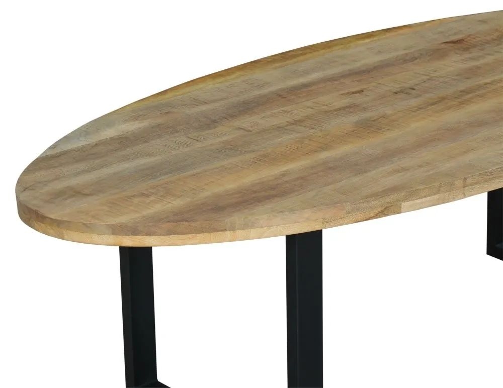 Product photograph of Fargo 10 Seater Industrial Oval Dining Table - Rustic Mango Wood With Black U Legs from Choice Furniture Superstore.