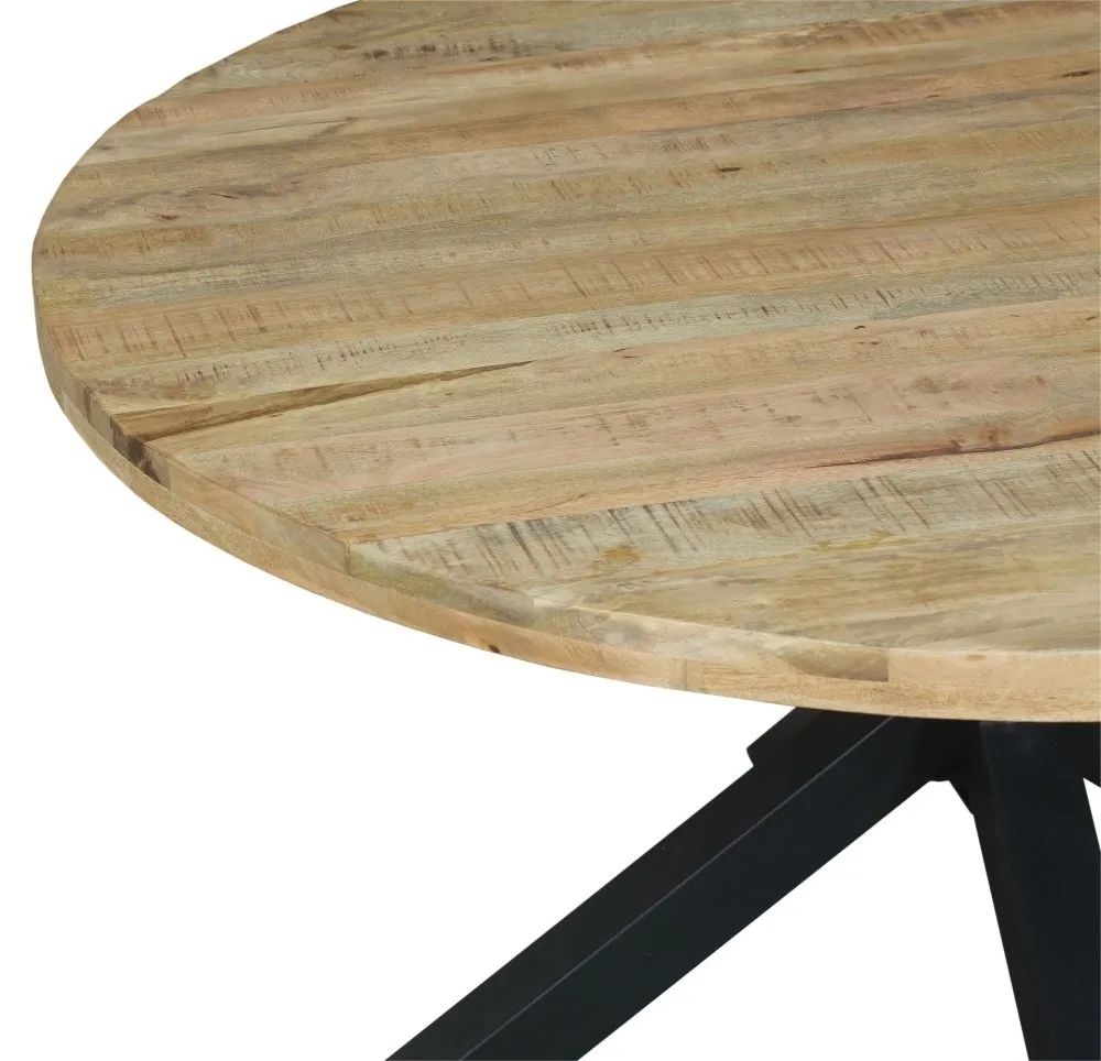 Product photograph of Fargo 8 Seater Industrial Round Dining Table - Rustic Mango Wood With Black Spider Legs from Choice Furniture Superstore.