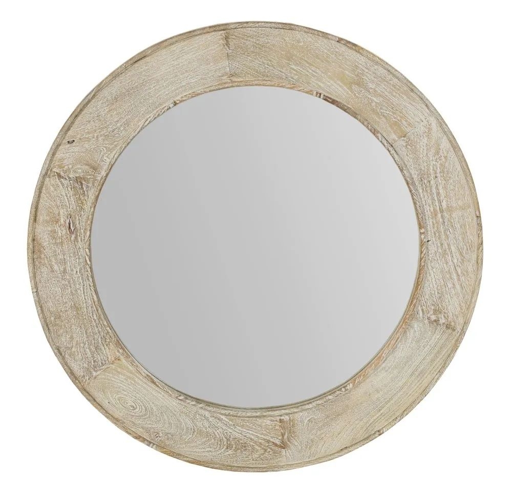 Product photograph of Clearance - Sahara Carved Round Mirror In White Washed Finished Mango Wood from Choice Furniture Superstore.