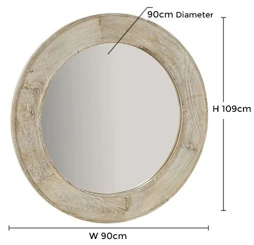 Product photograph of Clearance - Sahara Carved Round Mirror In White Washed Finished Mango Wood from Choice Furniture Superstore.