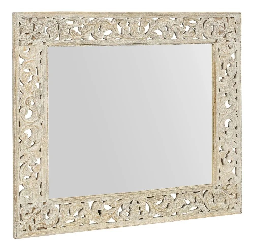 Product photograph of Mumbai Carved Rectangular Mirror In White Washed Finished Mango Wood from Choice Furniture Superstore.