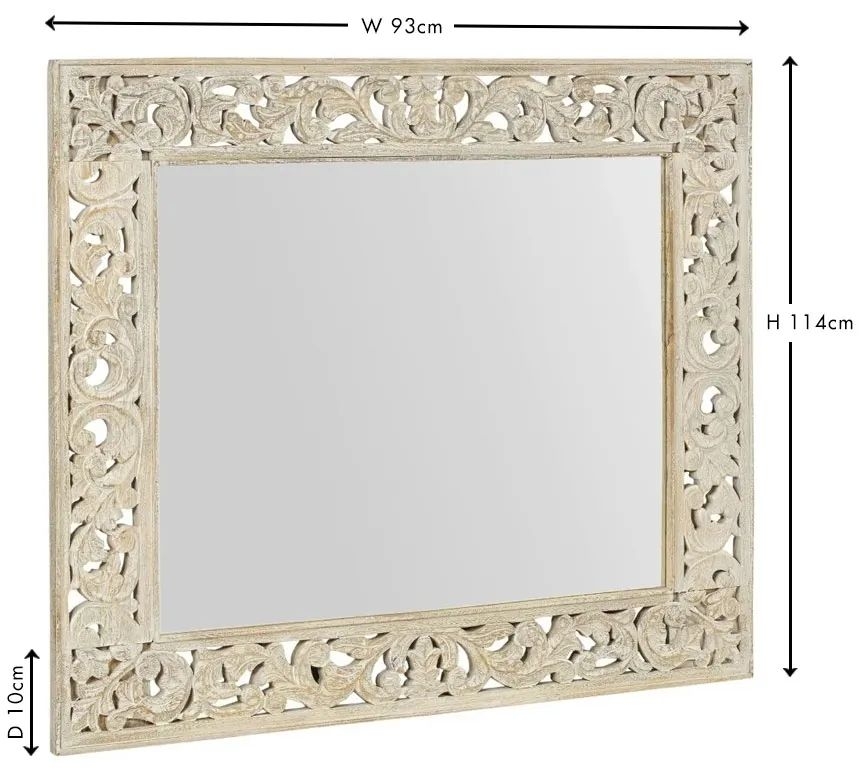 Product photograph of Mumbai Carved Rectangular Mirror In White Washed Finished Mango Wood from Choice Furniture Superstore.