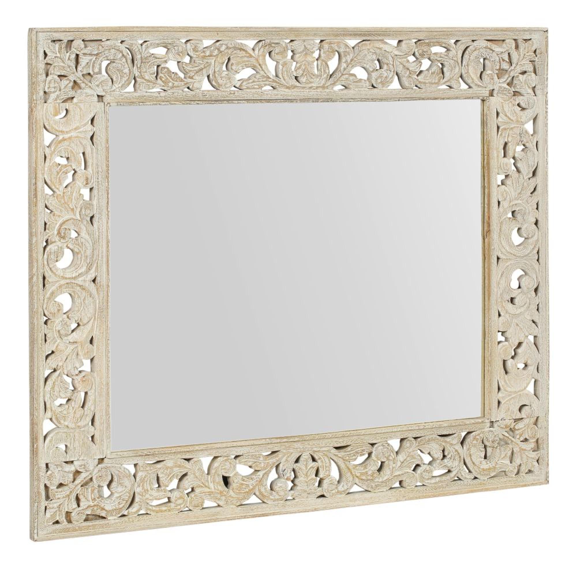 Product photograph of Clearance - Mumbai Carved Rectangular Mirror In White Washed Finished Mango Wood from Choice Furniture Superstore.