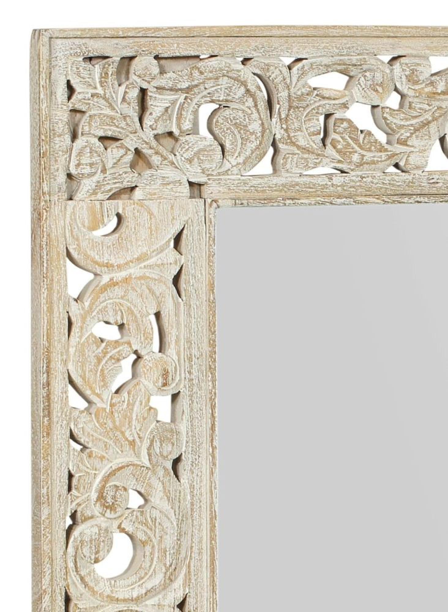 Product photograph of Clearance - Mumbai Carved Rectangular Mirror In White Washed Finished Mango Wood from Choice Furniture Superstore.