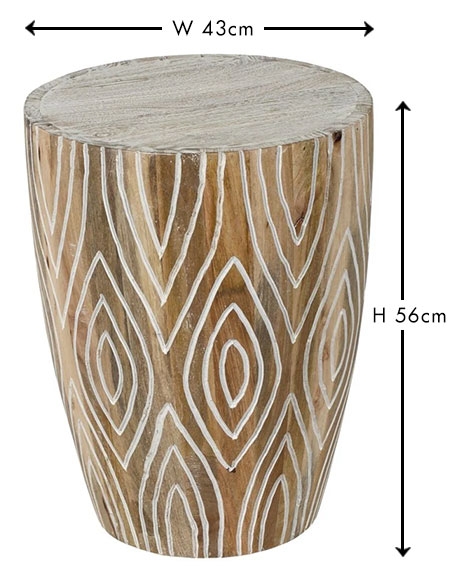 Product photograph of Clearance - Sahara Carved Drum Side Table In White Washed Finished Mango Wood from Choice Furniture Superstore.