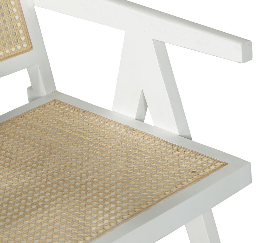 Product photograph of Clearance - Jeanne Rattan Armchair White Wooden Frame With Natural Cane Back from Choice Furniture Superstore.