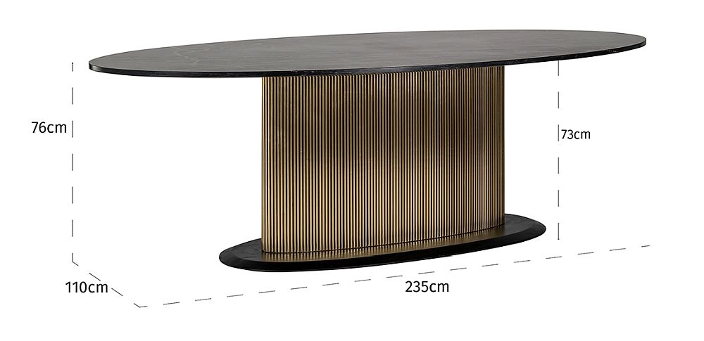 Product photograph of Ironville Golden And Black Marble Top Oval Dining Table - 235cm from Choice Furniture Superstore.