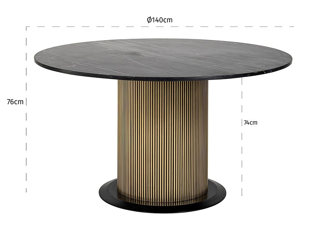 Product photograph of Ironville Golden And Black Marble Top 4 Seater Round Dining Table - 140cm from Choice Furniture Superstore.