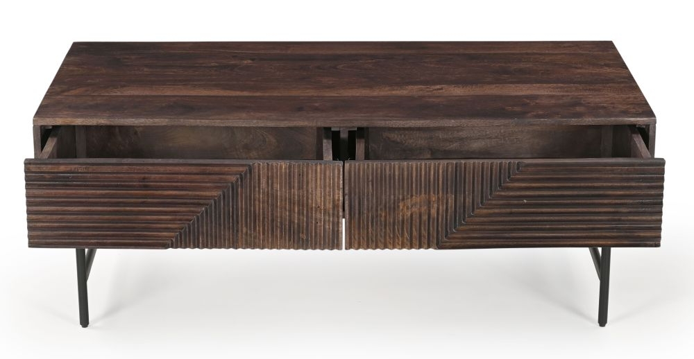 Product photograph of Clearance - Highgrove Fluted Coffee Table In Walnut Finished Mango Wood from Choice Furniture Superstore.