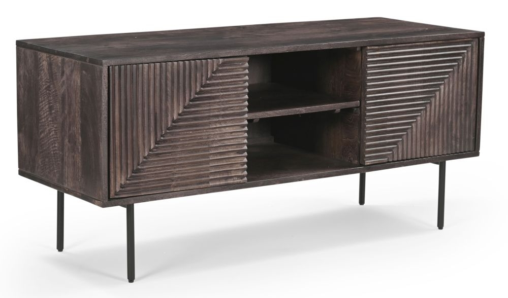 Product photograph of Clearance - Highgrove Fluted Tv Unit In Walnut Finished Mango Wood from Choice Furniture Superstore.