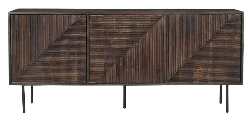 Product photograph of Highgrove Fluted 3 Door Sideboard In Walnut Finished Mango Wood from Choice Furniture Superstore.