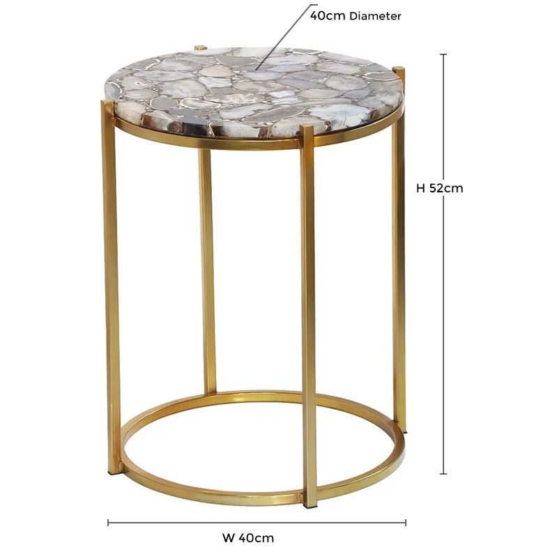 Product photograph of Agate Natural Stone Round Side Table With Gold Chrome Metal Frame from Choice Furniture Superstore.