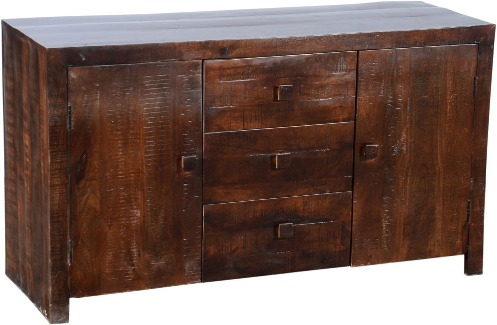 Product photograph of Clearance - Dakota Mango Wood Sideboard Indian Dark Walnut Rustic Finish 135cm Medium Cabinet - 2 Door With 3 Drawers from Choice Furniture Superstore.