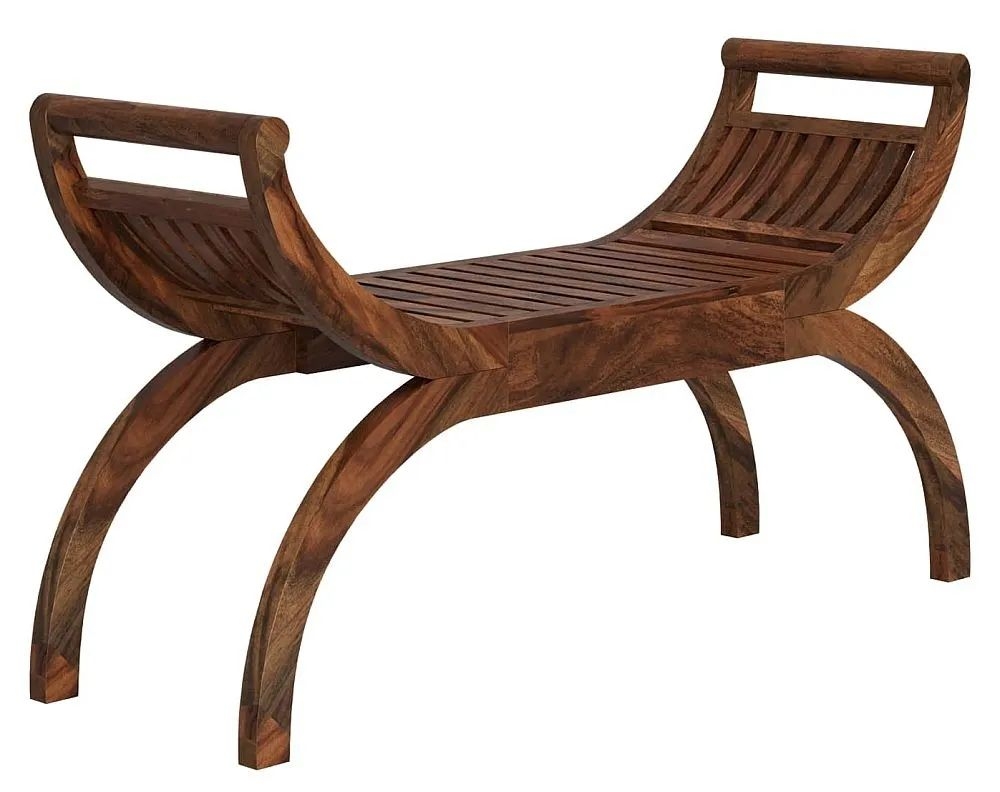 Product photograph of Ganga Sheesham Small Curve Bench Indian Wood from Choice Furniture Superstore.