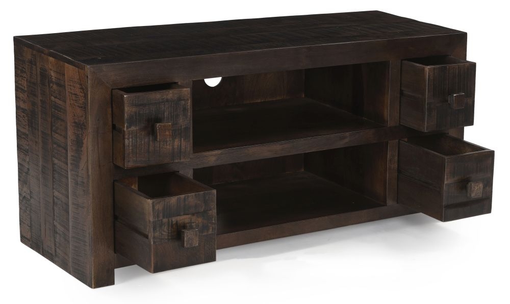 Product photograph of Clearance - Dakota Mango Wood Tv Unit Indian Dark Walnut Rustic Finish Large Cabinet 120cm Stand Upto 43in Plasma Tv - Brand New Item from Choice Furniture Superstore.