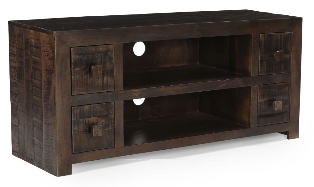 Product photograph of Clearance - Dakota Mango Wood Tv Unit Indian Dark Walnut Rustic Finish Large Cabinet 120cm Stand Upto 43in Plasma Tv - Brand New Item from Choice Furniture Superstore.