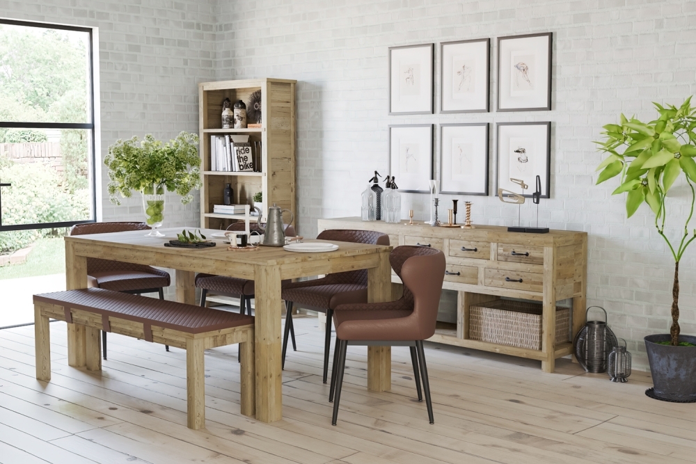 Product photograph of Langley Reclaimed Pine 6 Seater Extending Dining Table from Choice Furniture Superstore.