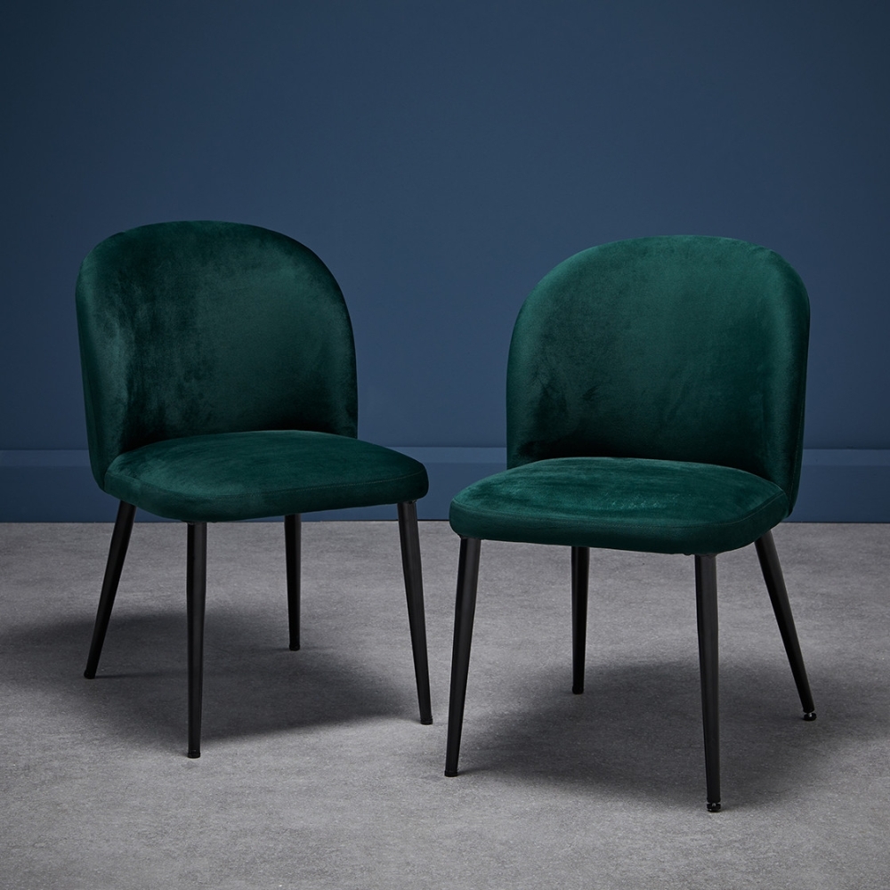 Product photograph of Zara Green Velvet Fabric Dining Chair With Black Legs Sold In Pairs from Choice Furniture Superstore.