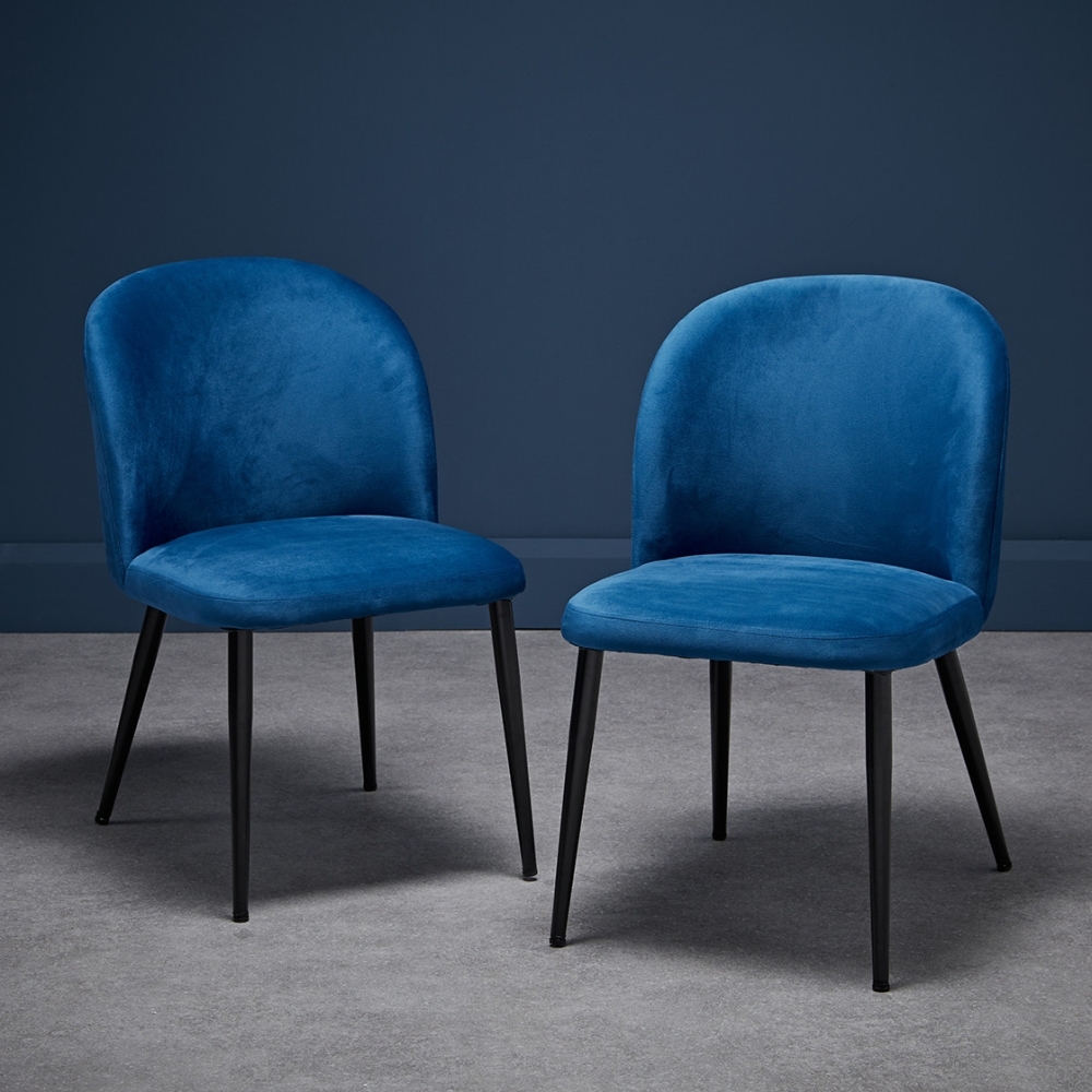 Product photograph of Zara Blue Velvet Fabric Dining Chair With Black Legs Sold In Pairs from Choice Furniture Superstore.