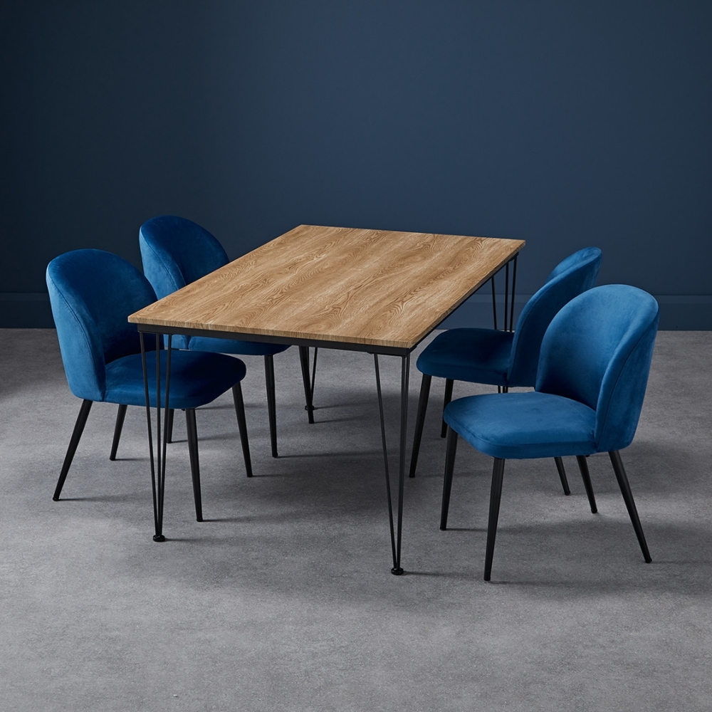 Product photograph of Zara Blue Velvet Fabric Dining Chair With Black Legs Sold In Pairs from Choice Furniture Superstore.