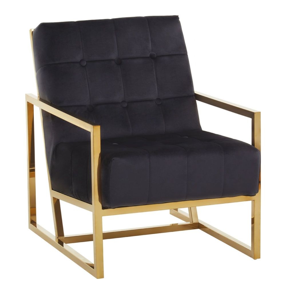 Product photograph of Kirtland Black Velvet Armchair With Gold Frame from Choice Furniture Superstore.