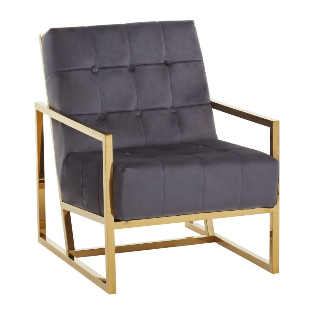 Product photograph of Kirtland Grey Velvet Armchair With Gold Frame from Choice Furniture Superstore.