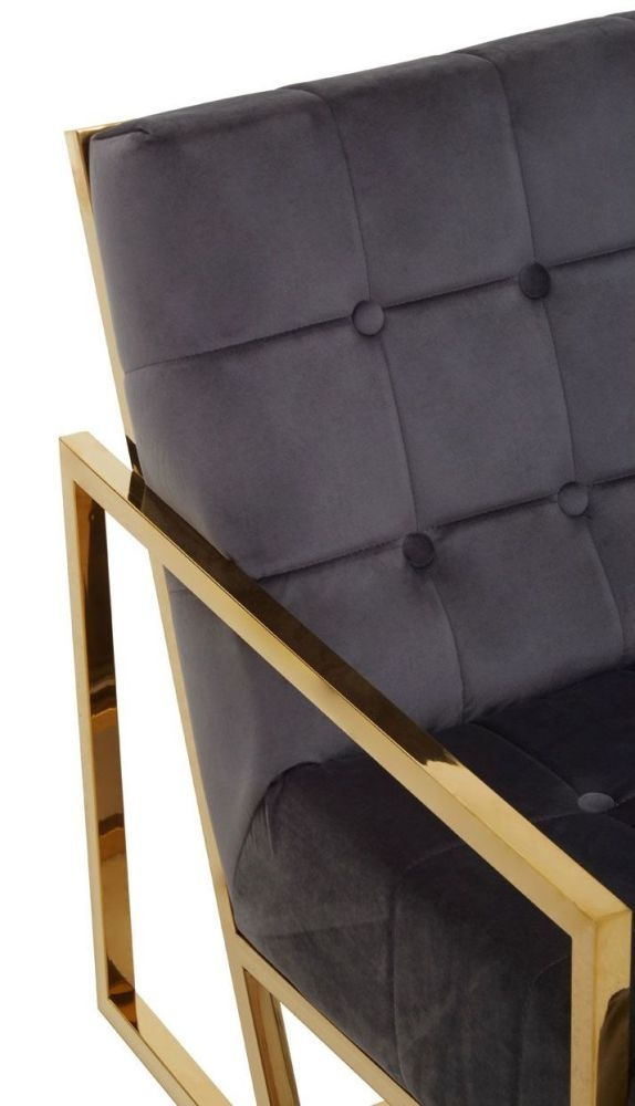 Product photograph of Kirtland Grey Velvet Armchair With Gold Frame from Choice Furniture Superstore.