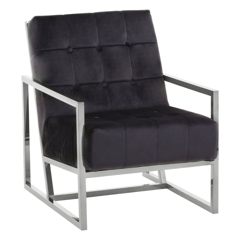 Product photograph of Kirtland Black Velvet Armchair With Chrome Frame from Choice Furniture Superstore.