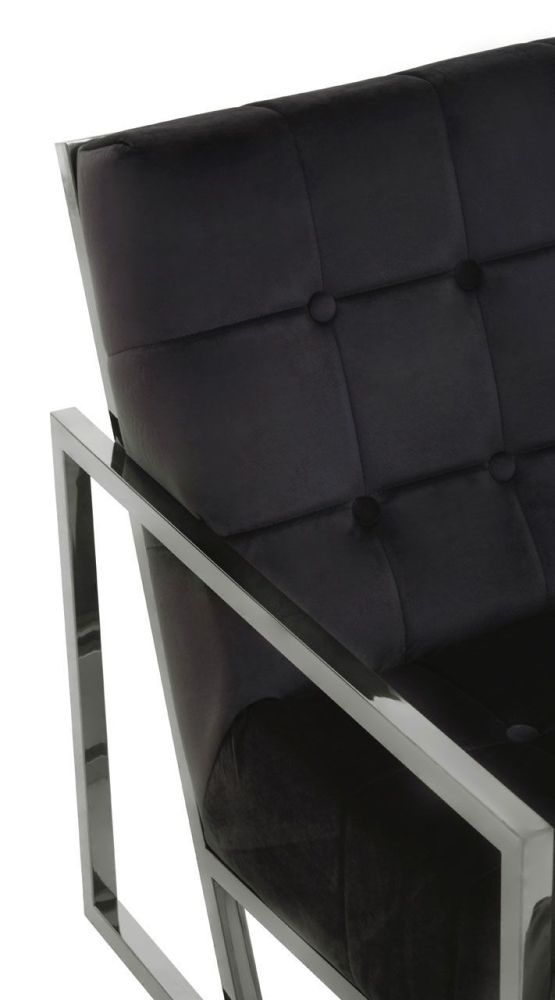 Product photograph of Kirtland Black Velvet Armchair With Chrome Frame from Choice Furniture Superstore.