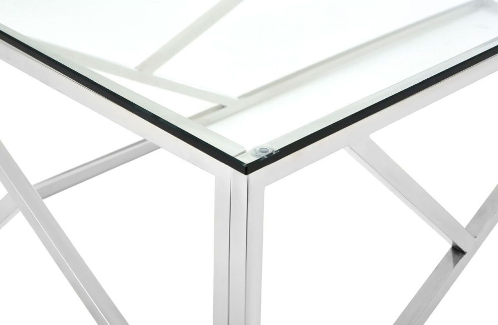 Product photograph of Kelley Glass Top And Chrome Geometric Coffee Table from Choice Furniture Superstore.