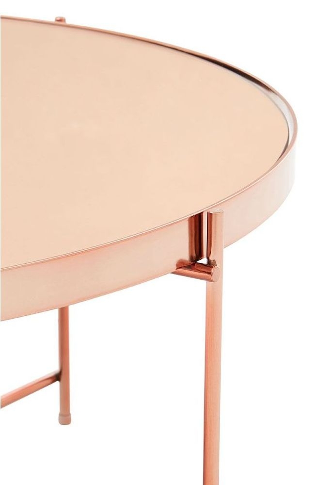 Product photograph of Kelley Pink Glass Top And Rose Gold Round Coffee Table from Choice Furniture Superstore.