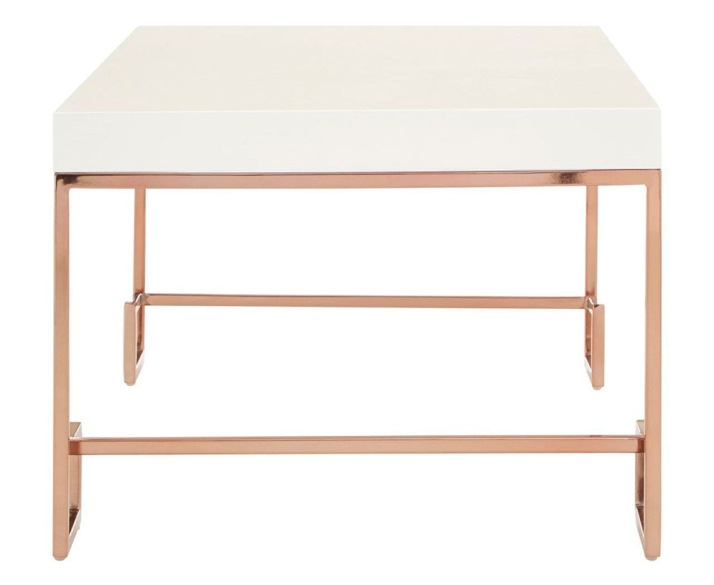 Product photograph of Kelley White High Gloss Top And Rose Gold Angled Legs Coffee Table from Choice Furniture Superstore.