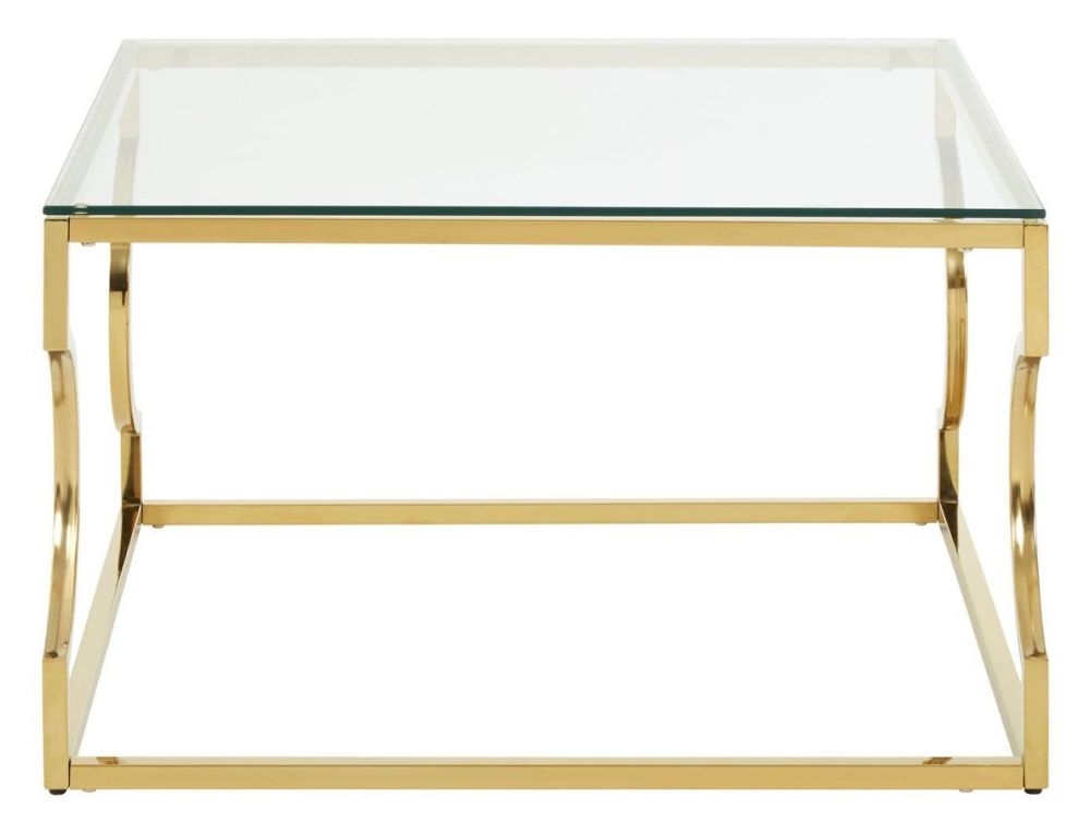 Product photograph of Kelley Glass Coffee Table With Gold Curved Base from Choice Furniture Superstore.