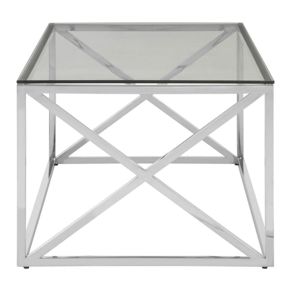 Product photograph of Kelley Glass Top And Silver Cross Design Coffee Table from Choice Furniture Superstore.