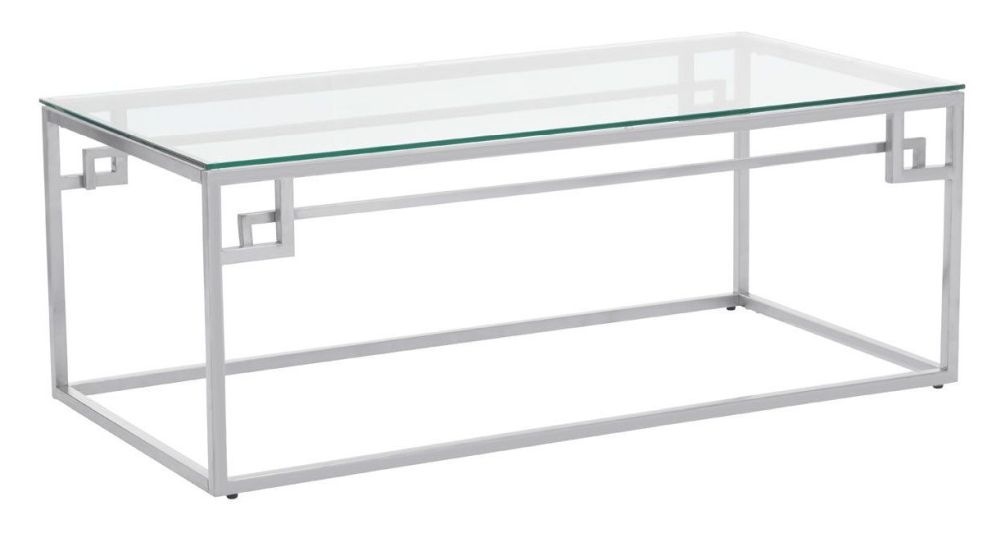 Product photograph of Kelley Glass Top And Silver Coffee Table from Choice Furniture Superstore.