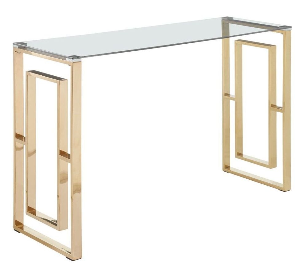 Product photograph of Kelley Glass Top And Gold Console Table from Choice Furniture Superstore.