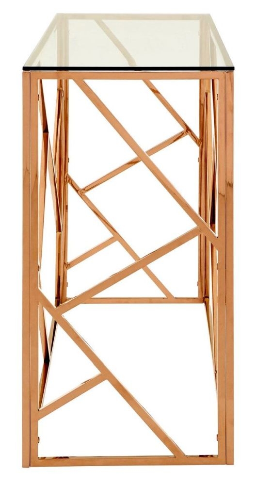 Product photograph of Kelley Glass Top And Rose Gold Geometric Console Table from Choice Furniture Superstore.