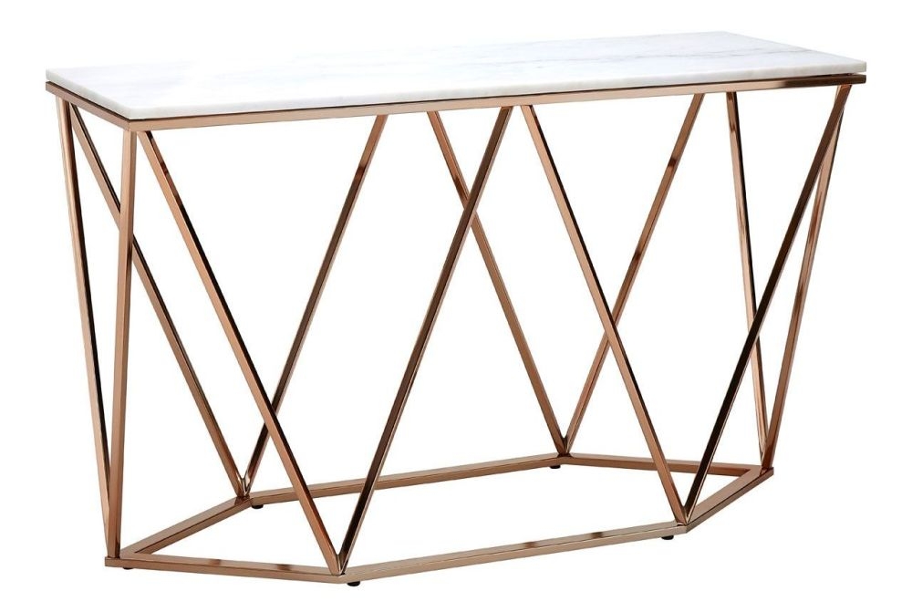 Product photograph of Kelley White Faux Marble Top And Champagne Gold Console Table from Choice Furniture Superstore.