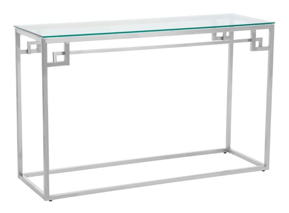 Product photograph of Kelley Glass Top And Silver Console Table from Choice Furniture Superstore.