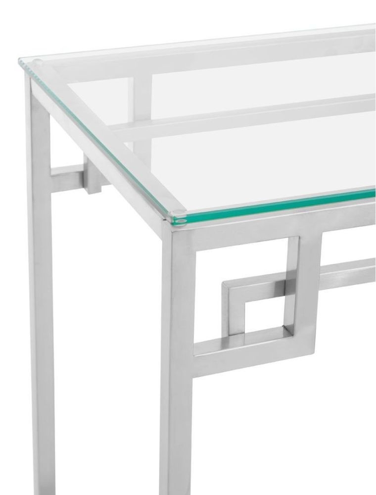 Product photograph of Kelley Glass Top And Silver Console Table from Choice Furniture Superstore.