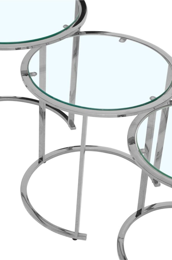 Product photograph of Kelley Glass Top And Silver Round Nest Of Table Set Of 3 from Choice Furniture Superstore.