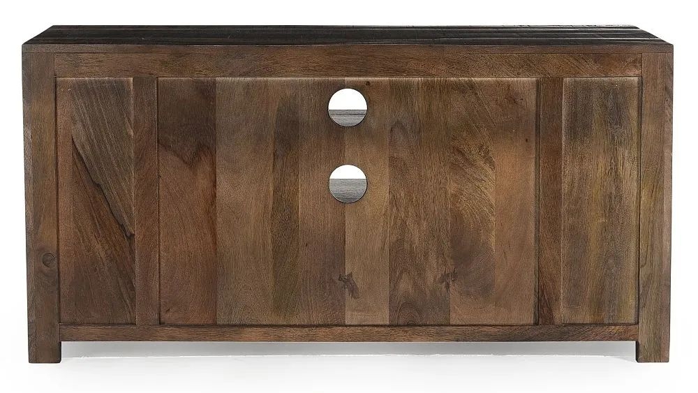 Product photograph of Clearance - Dakota Mango Wood Tv Unit Indian Dark Walnut Rustic Finish Medium Cabinet 110cm Stand Upto 43in Plasma Tv - 4 Drawer from Choice Furniture Superstore.