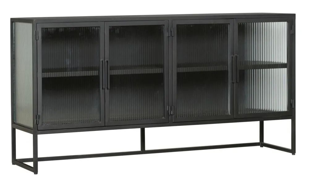 Product photograph of Reed Black Metal Industrial Fluted Glass Large Sideboard 160cm W With 4 Doors from Choice Furniture Superstore.