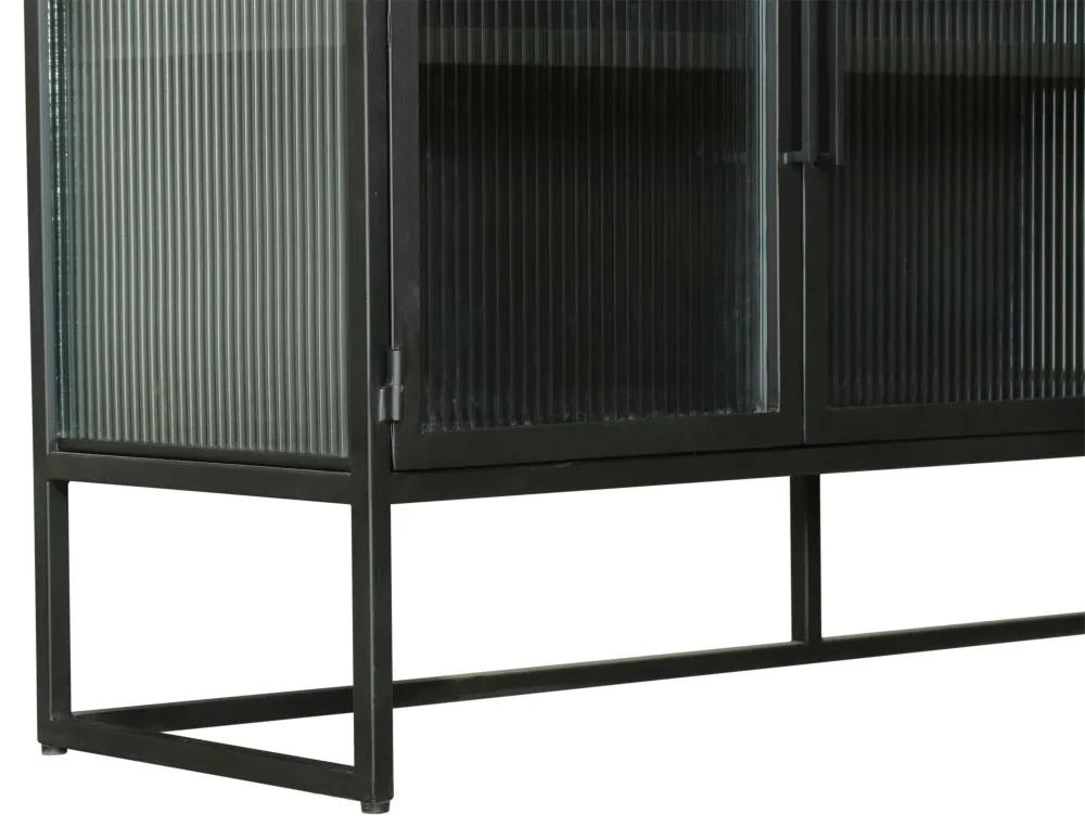 Product photograph of Reed Black Metal Industrial Fluted Glass Large Sideboard 160cm W With 4 Doors from Choice Furniture Superstore.