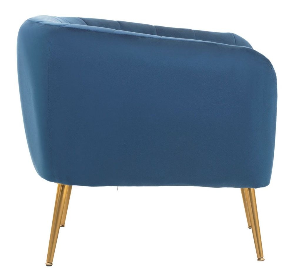 Product photograph of Roxana Blue Armchair Velvet Fabric Upholstered With Gold Metal Legs from Choice Furniture Superstore.