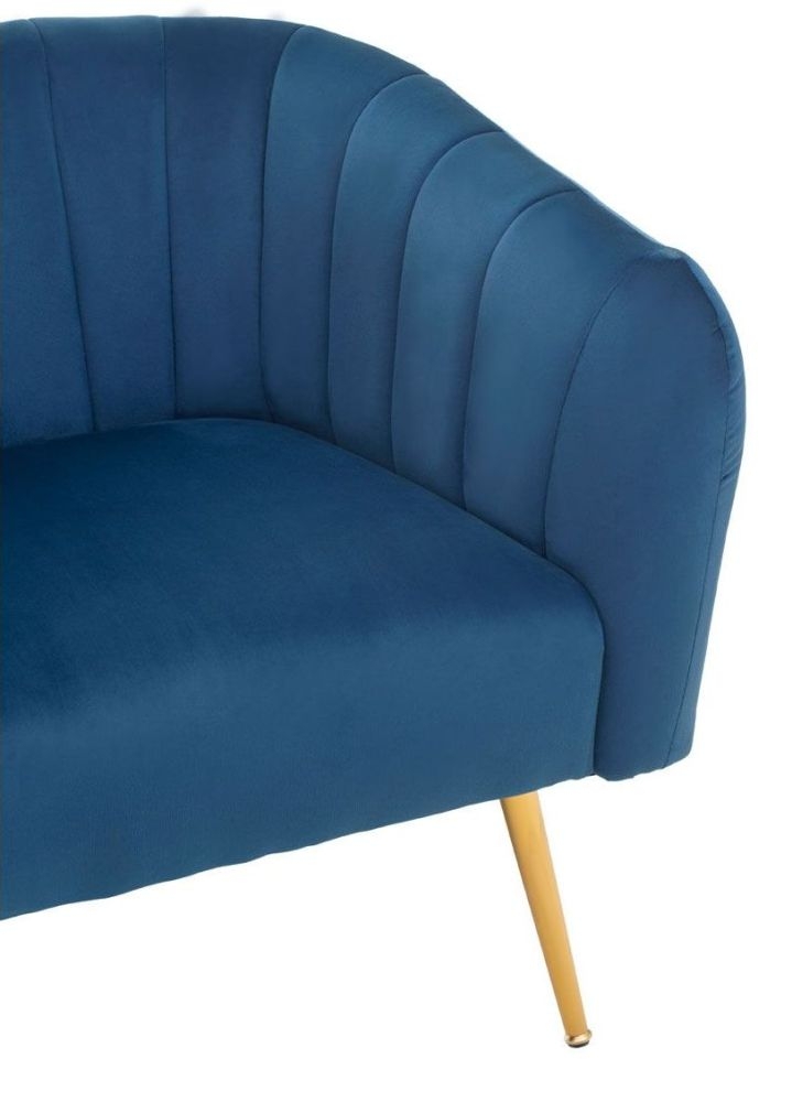 Product photograph of Roxana Blue Armchair Velvet Fabric Upholstered With Gold Metal Legs from Choice Furniture Superstore.