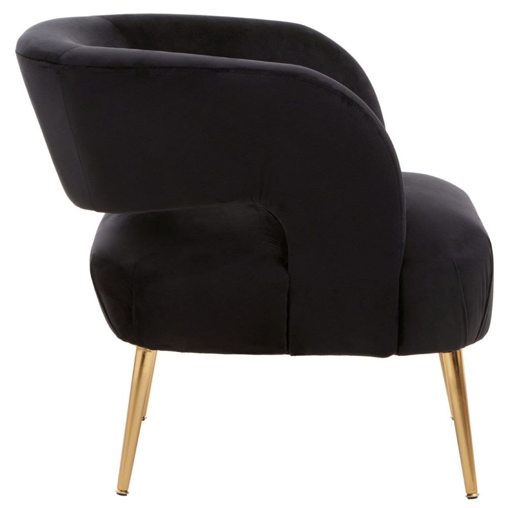 Product photograph of Roxana Black Accent Chair Velvet Fabric Upholstered With Gold Metal Legs from Choice Furniture Superstore.