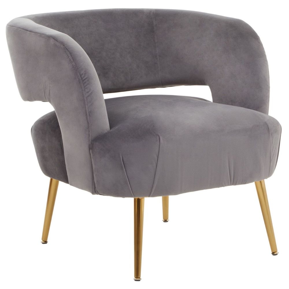 Product photograph of Roxana Grey Velvet Fabric Accent Chair With Metal Legs from Choice Furniture Superstore.